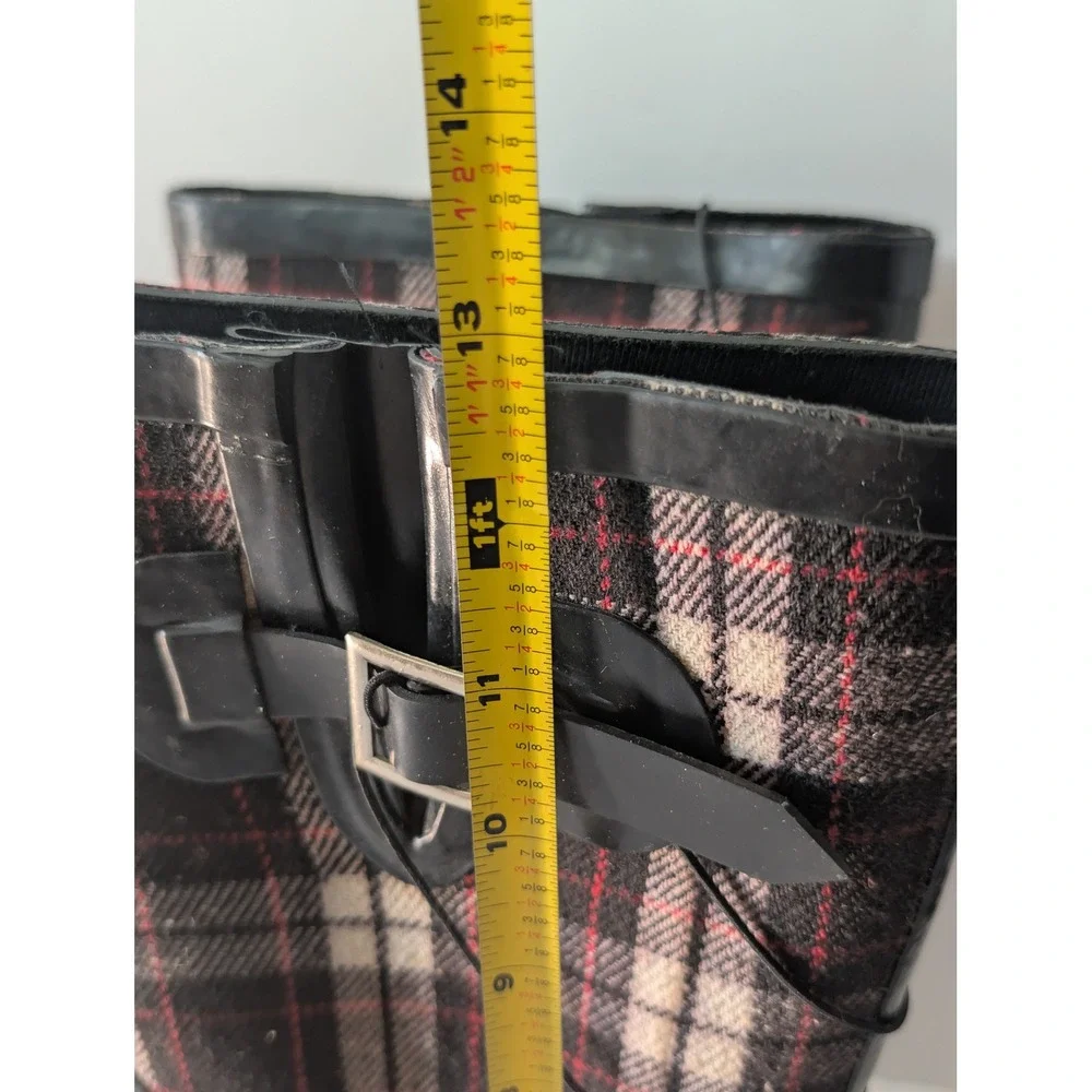 Austin Trading Co Womens Plaid Rubber Rain Boots Black Red White Size 8 NWT